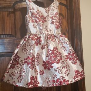 Girl's creme gold red holiday party dress 5 6